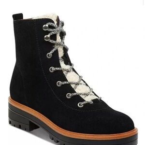 Marc Fisher Izma Women's Black Lace-Up Suede Sherpa Boots Size 8.5